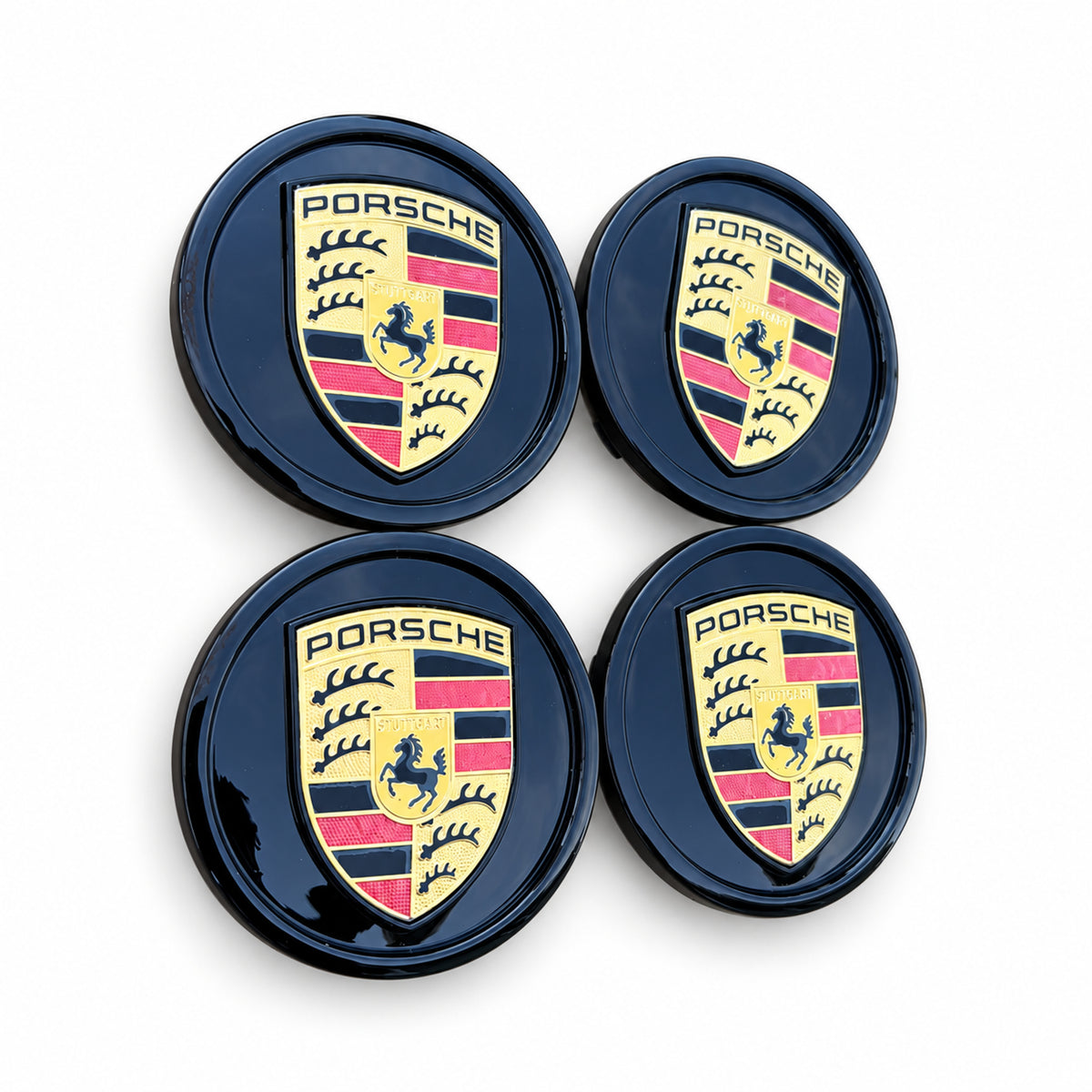 Set Of 4 pc Black With Black Lining Porsche Classic Hub Caps 76mm ( 2.99 ") Fits Most OEM Porsche Wheels