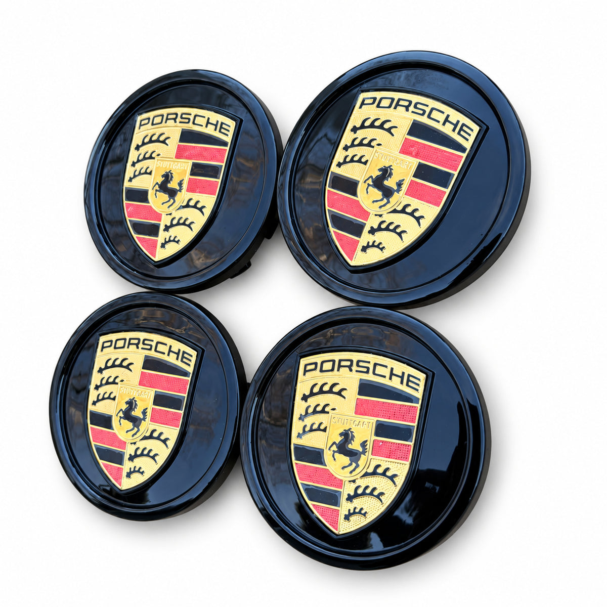 Set Of 4 pc Black With Black Lining Porsche Classic Hub Caps 76mm ( 2.99 ") Fits Most OEM Porsche Wheels