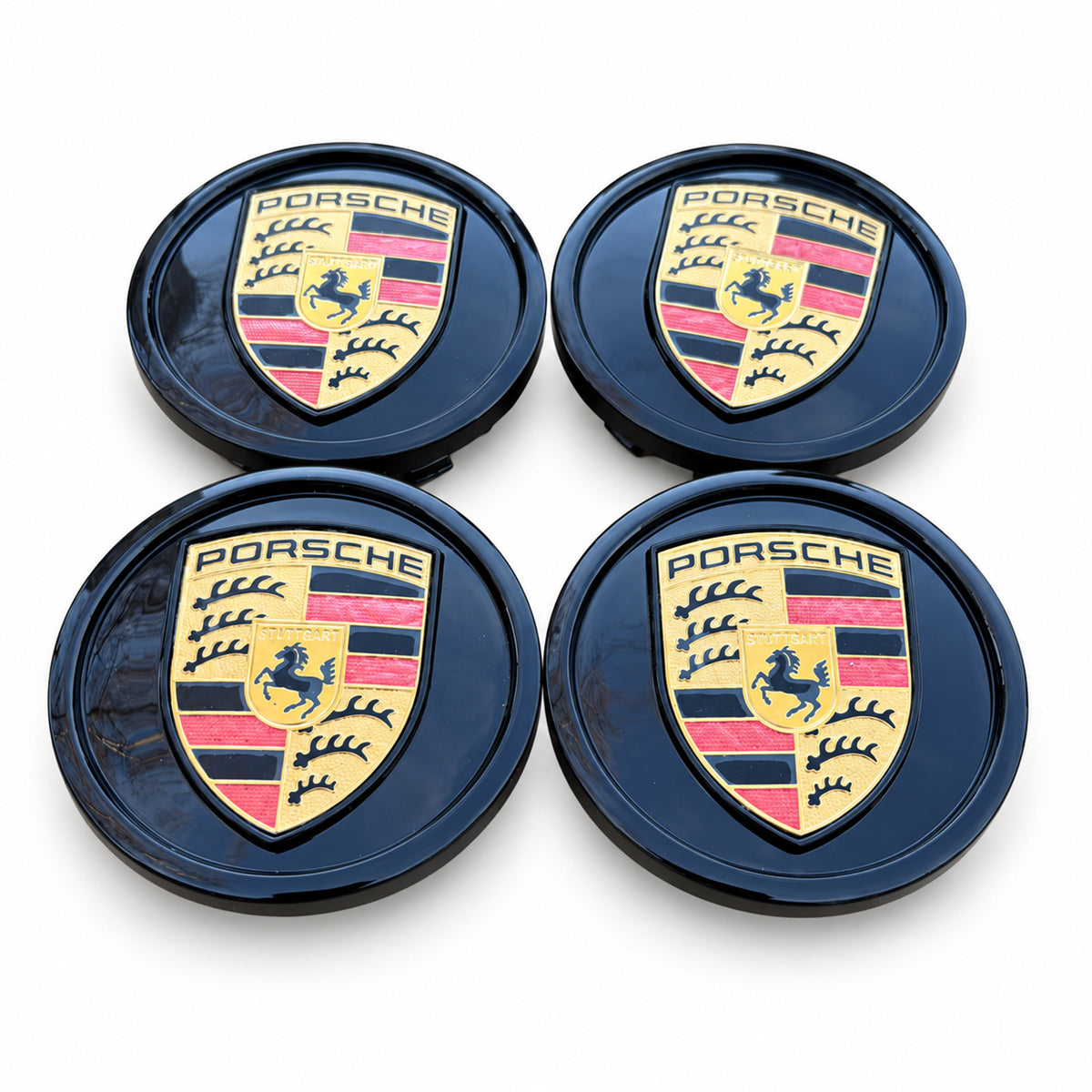 Set Of 4 pc Black With Black Lining Porsche Classic Hub Caps 76mm ( 2.99 ") Fits Most OEM Porsche Wheels