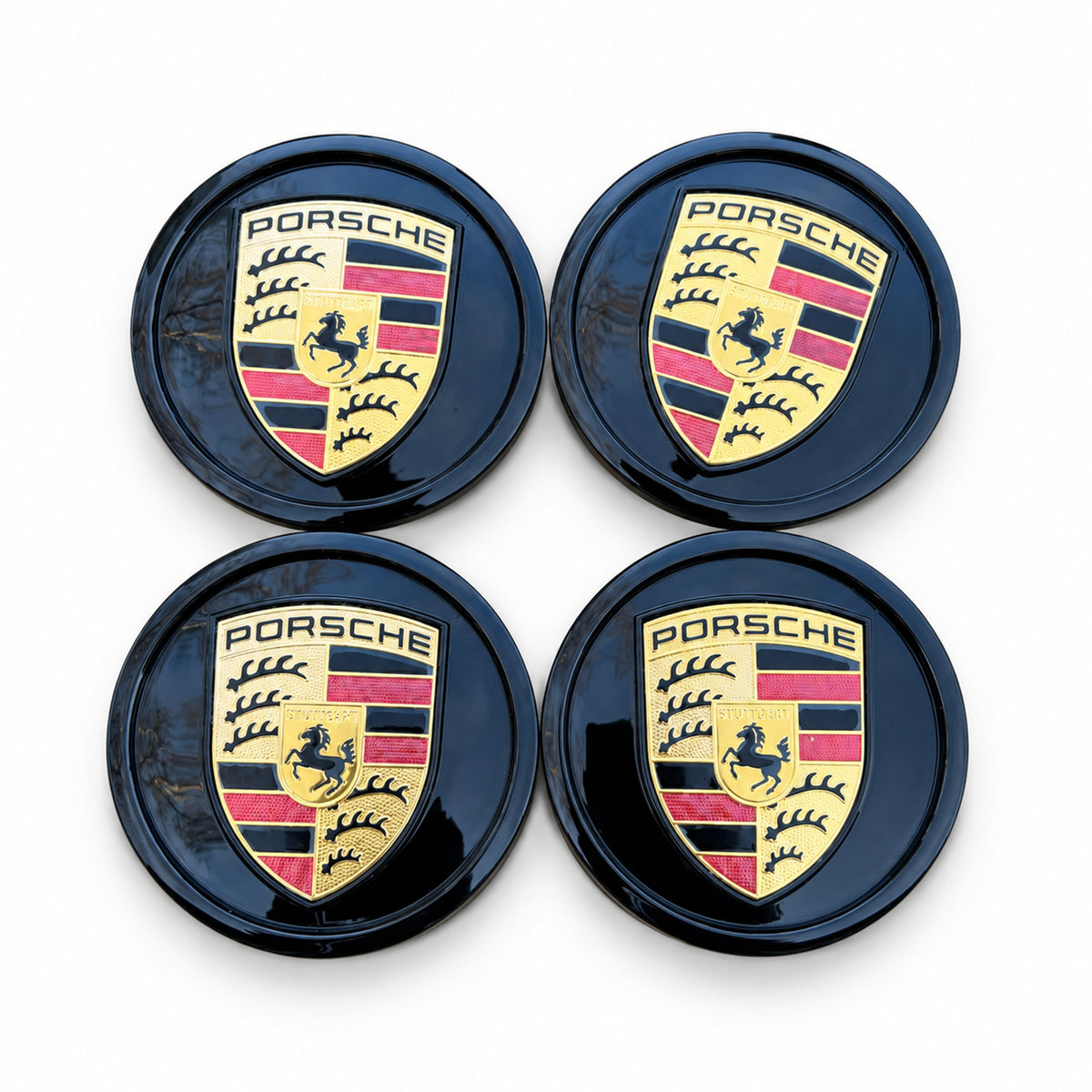 Set Of 4 pc Black With Black Lining Porsche Classic Hub Caps 76mm ( 2.99 ") Fits Most OEM Porsche Wheels