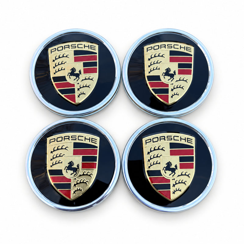 Set Of 4 pc Black Chrome Lining Porsche Classic Hub Caps 76mm ( 2.99 ") Fits Most OEM Porsche Wheels