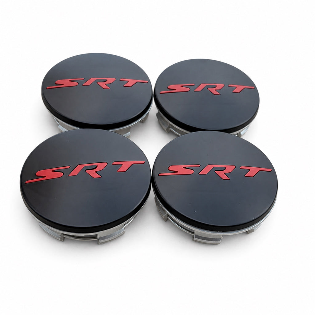Set of 4 Black & Red SRT 63mm Wheel Center Caps - image 3