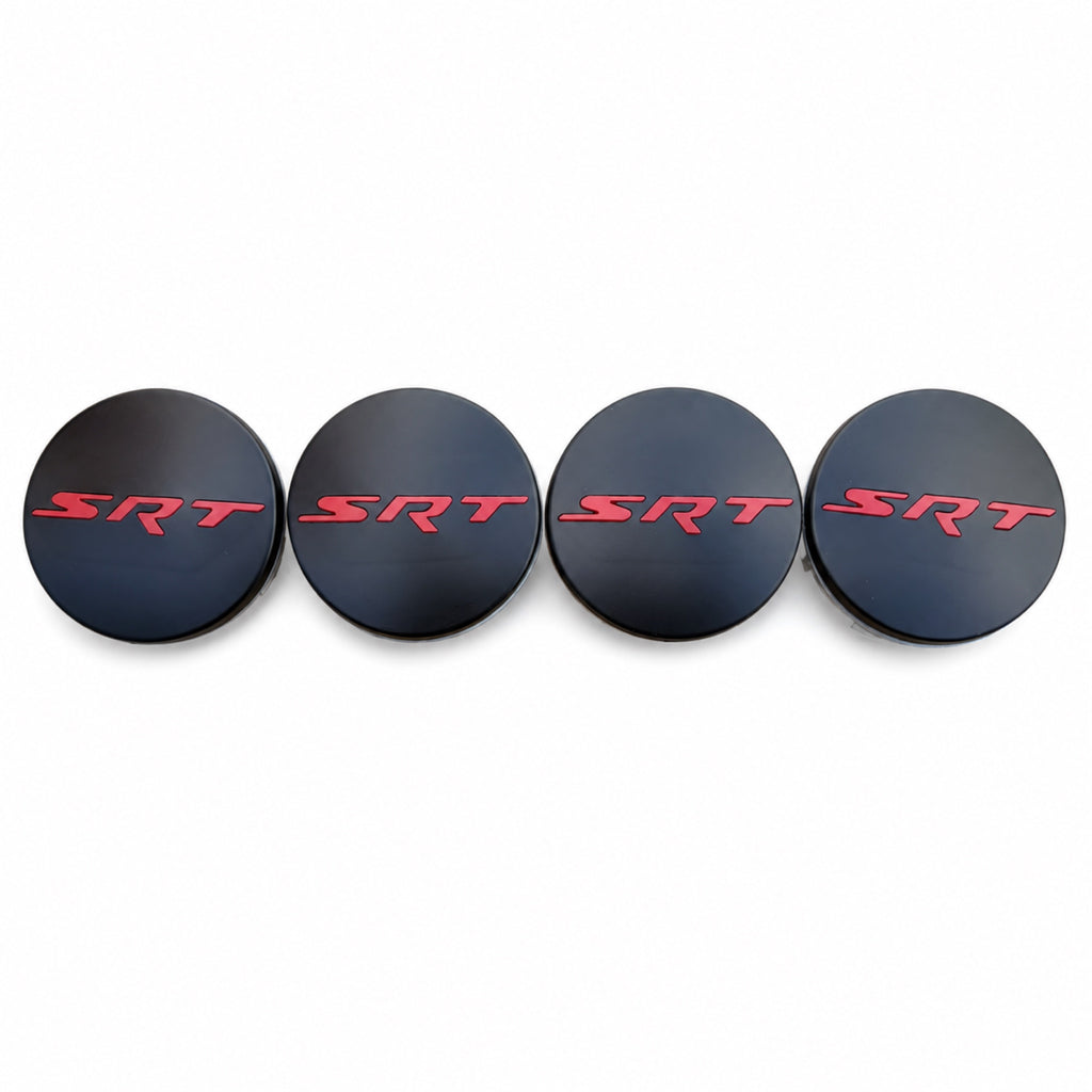 Set of 4 Black & Red SRT 63mm Wheel Center Caps - image 4