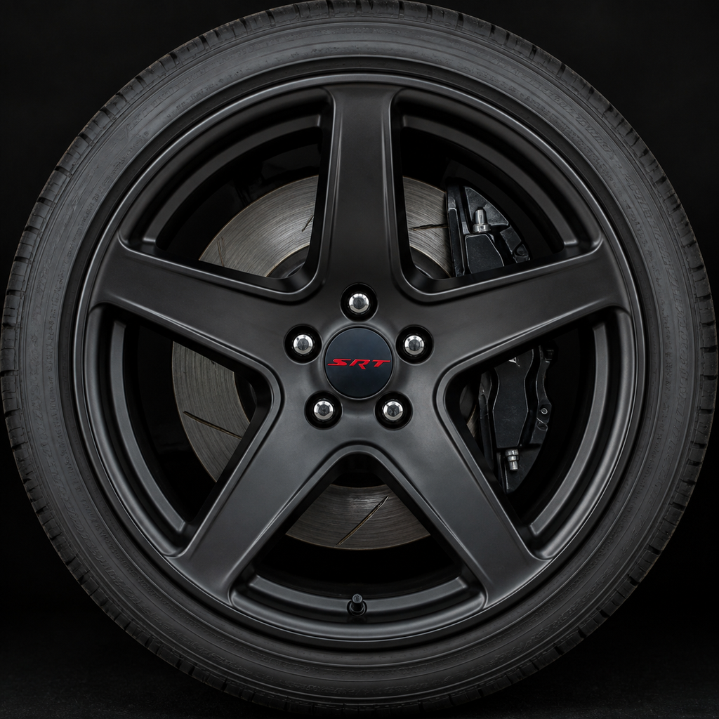 Set of 4 Black & Red SRT 63mm Wheel Center Caps
