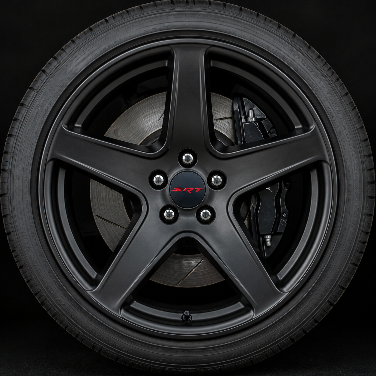 Set of 4 Black & Red SRT 63mm Wheel Center Caps