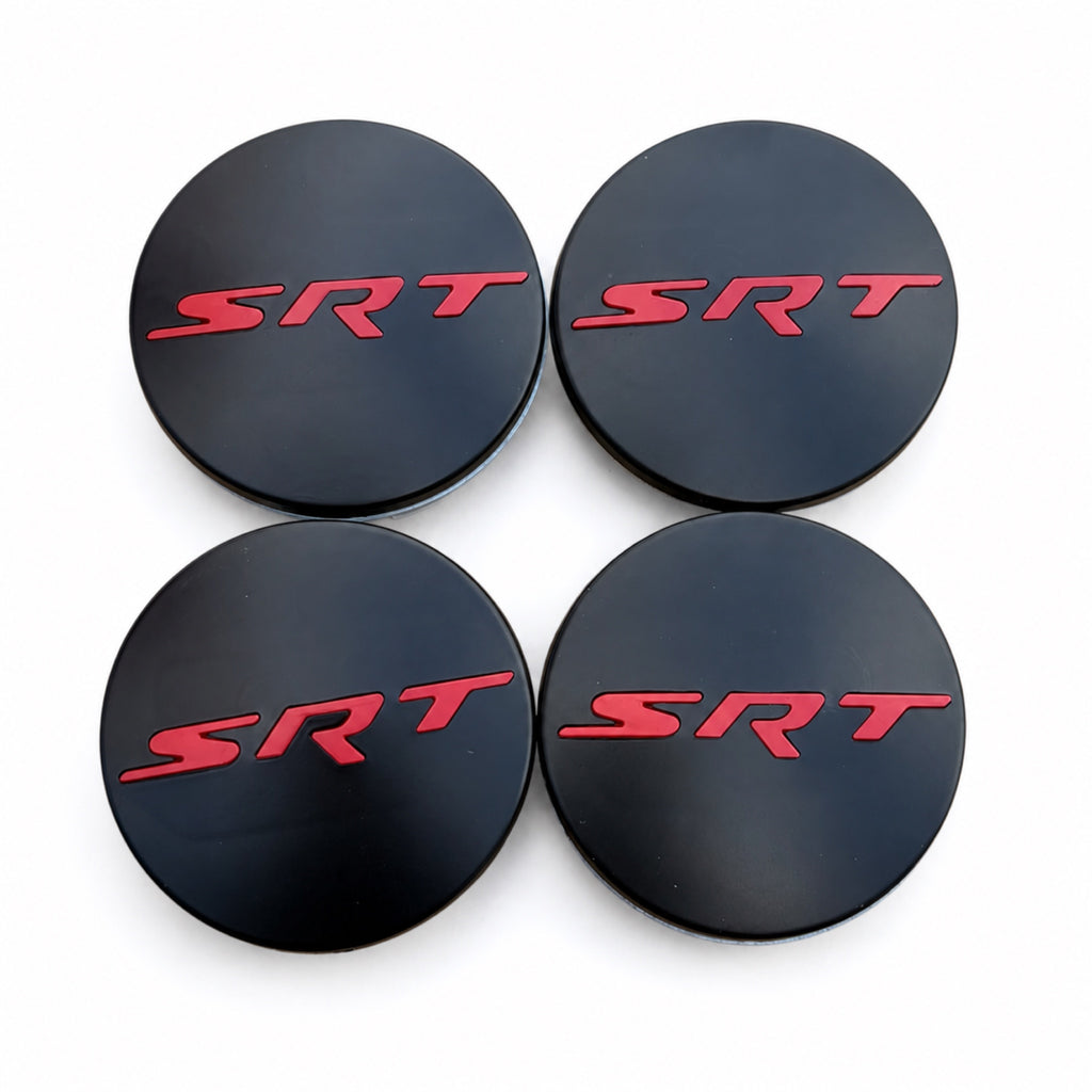 Set of 4 Black & Red SRT 63mm Wheel Center Caps - main image