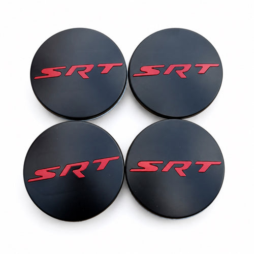 Set of 4 Black & Red SRT 63mm Wheel Center Caps - main image