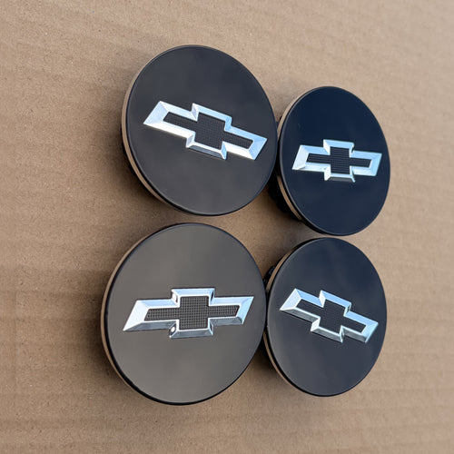 Set of 4 Black & Silver 59mm Chevrolet Wheel Center Caps - image 2
