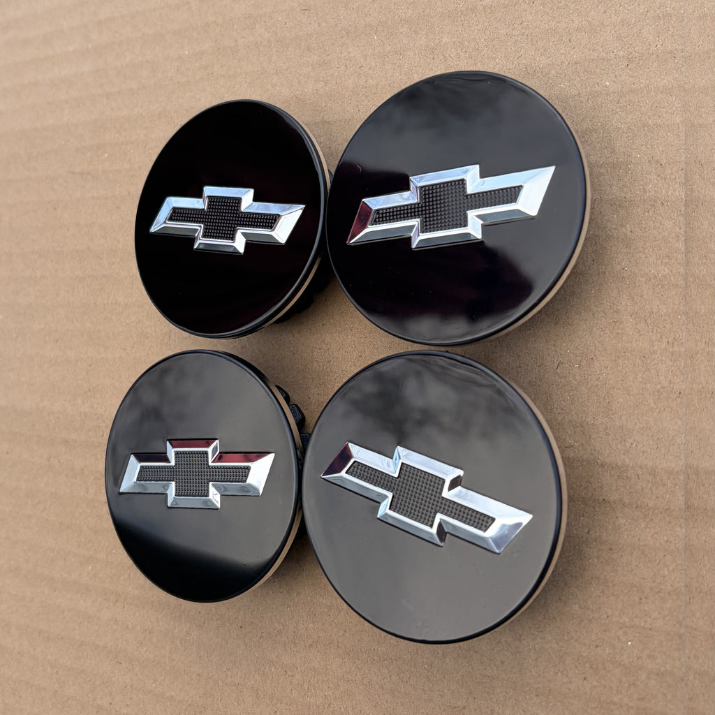 Set of 4 Black & Silver 59mm Chevrolet Wheel Center Caps - image 3