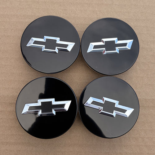Set of 4 Black & Silver 59mm Chevrolet Wheel Center Caps - main image
