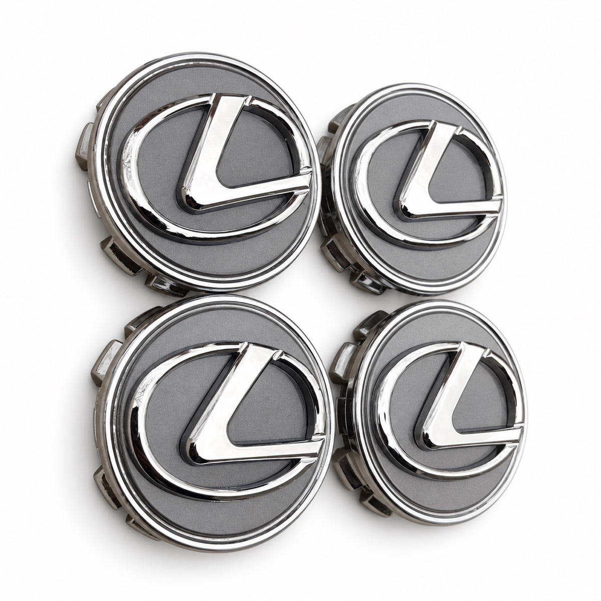 4PCS LEXUS 62MM Dark Grey & Chrome Wheel Center Hub Caps 42603-30590 Badge Logo