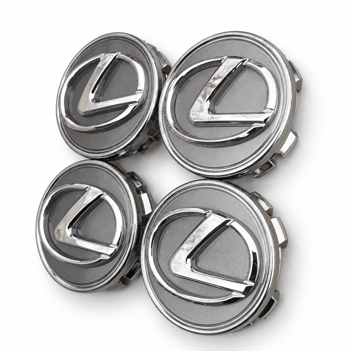 4PCS LEXUS 62MM Dark Grey & Chrome Wheel Center Hub Caps 42603-30590 Badge Logo