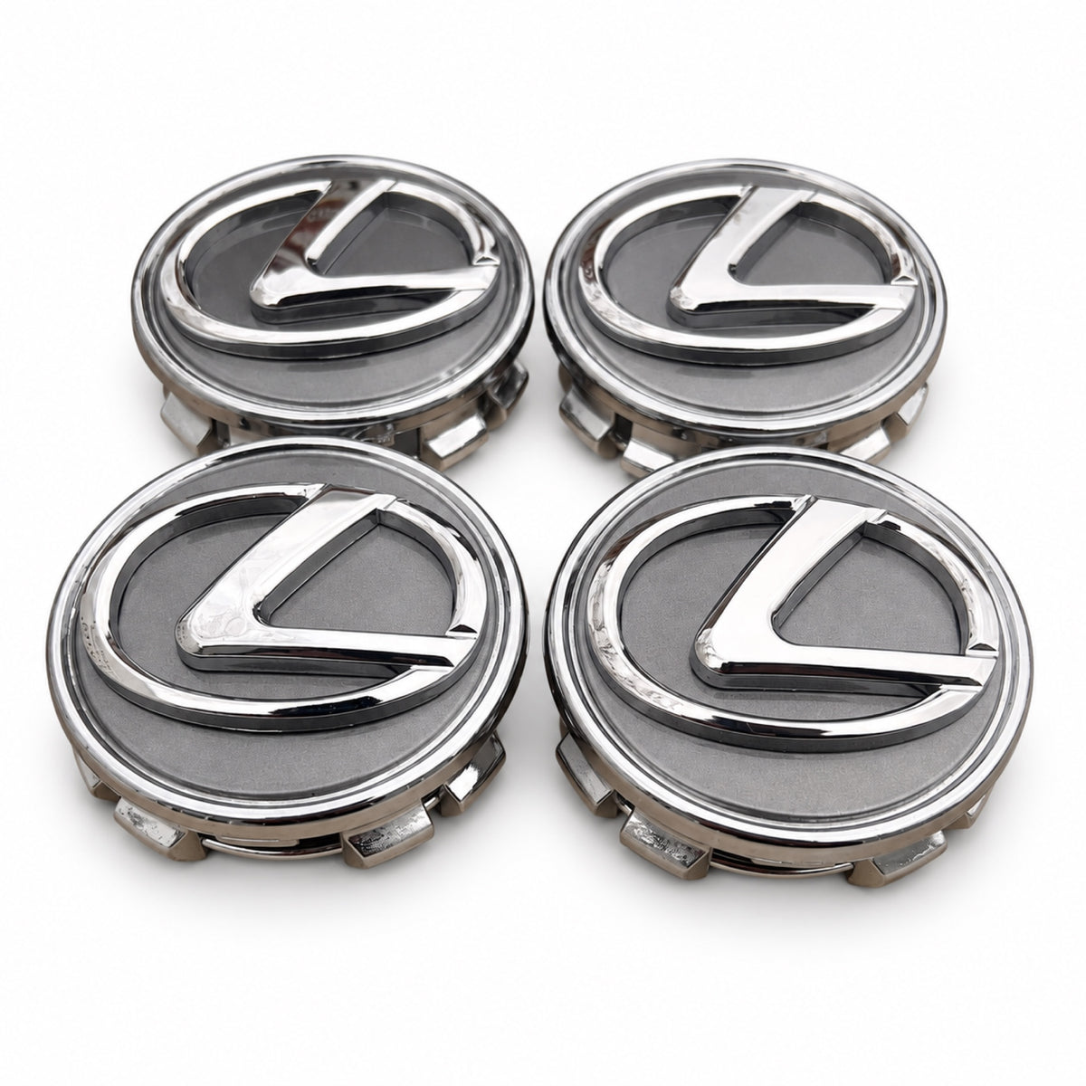 4PCS LEXUS 62MM Dark Grey & Chrome Wheel Center Hub Caps 42603-30590 Badge Logo