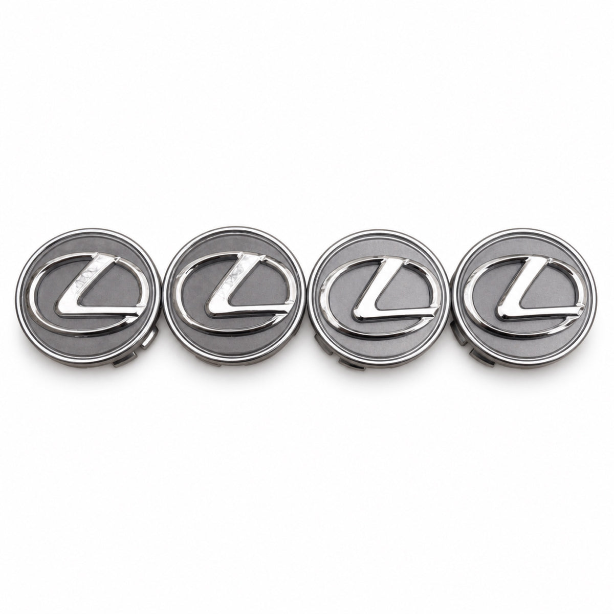 4PCS LEXUS 62MM Dark Grey & Chrome Wheel Center Hub Caps 42603-30590 Badge Logo