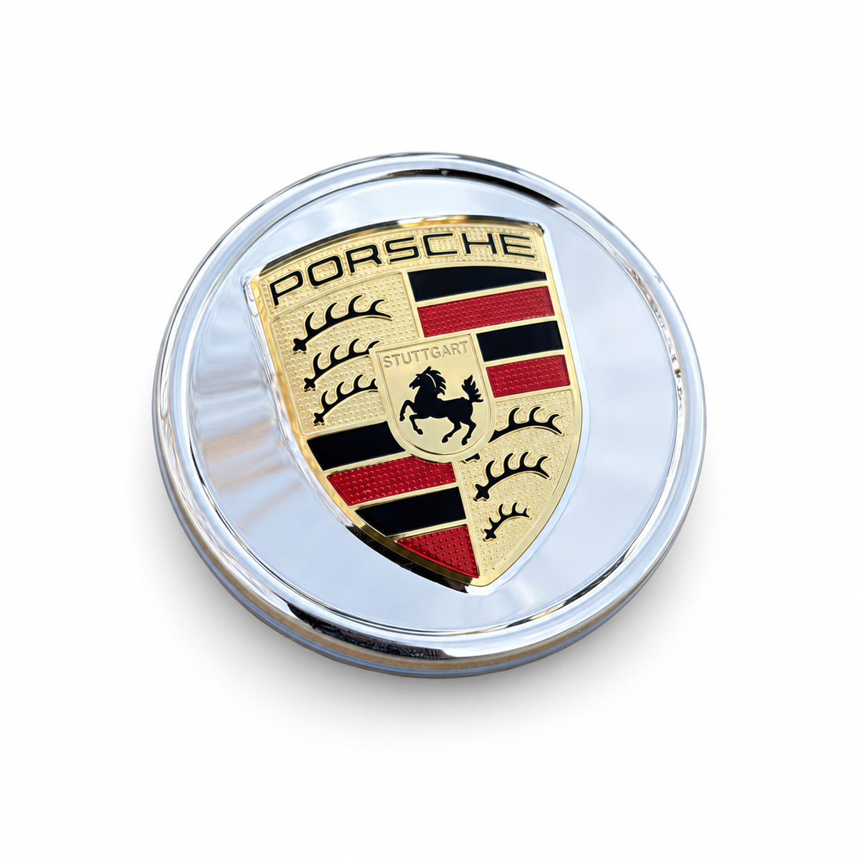 4x PORSCHE Crest Center Caps SILVER 76MM Cayenne 911 Carrera Panamera Turbo 918