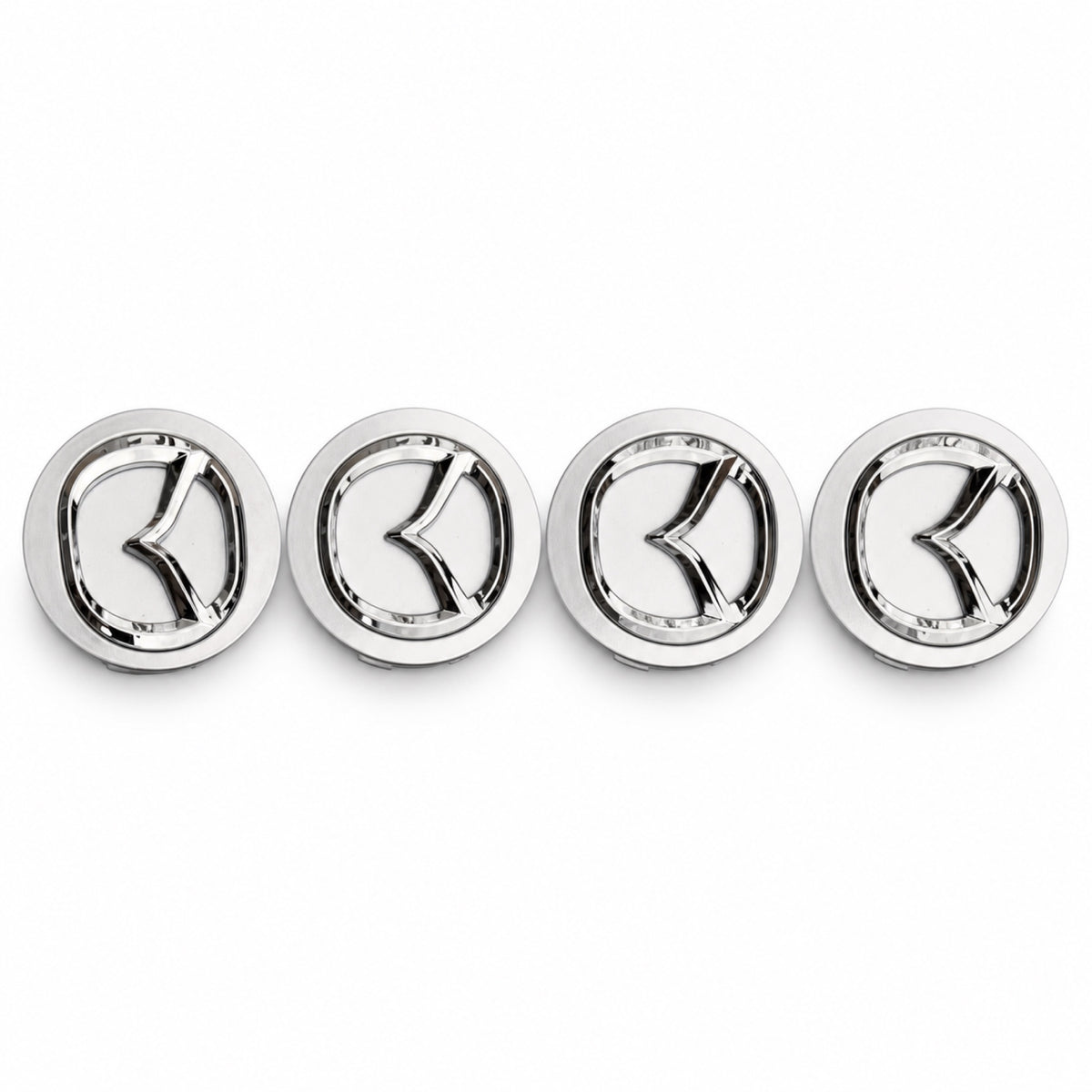 SET OF 4 MAZDA Silver CENTER WHEEL CAPS CHROME EMBLEM 56MM HUB CAP LOGO