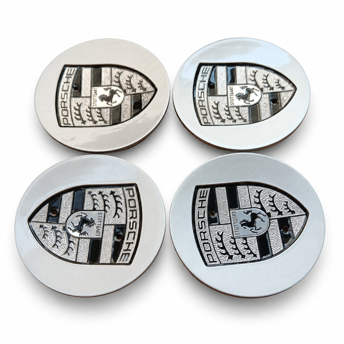 For Set of 4 Porsche Wheel Center Caps Silver Black 76MM OEM Rim Hub Caps