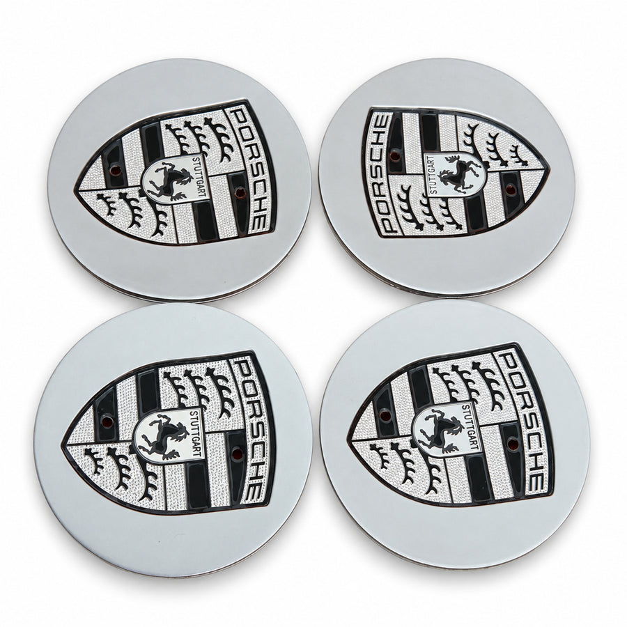 For Set of 4 Porsche Wheel Center Caps Silver Black 76MM OEM Rim Hub Caps